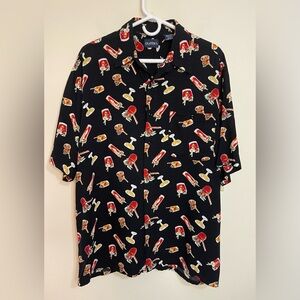 Puritan Men’s Shirt Button Up Short Sleeve Black Hawaiian Cocktail Print Sz L